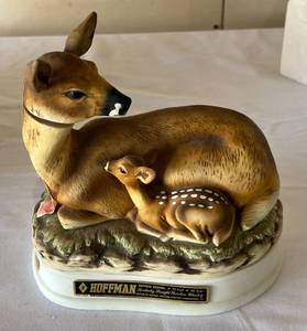 lot 11 image: Vintage Doe & Fawn Decanter with Music Box Hoffman Distilling Co. In Original Box
