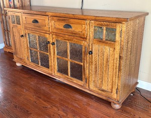 lot 10 image: Sophisticated and Stylish Console  Media Cabinet Accented with Textured Glass
