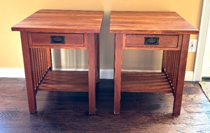 lot 38 image: Pair of Arts and Crafts Style Side Tables   Pair of Mission Style Side Tables