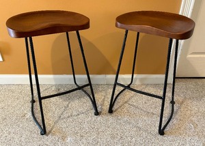 lot 45 image: Pair of Chestnut Scooped Seat Counter Stools