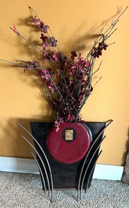 lot 53 image: Contemporary Style Wall Mount Pocket Vase with Faux Florals