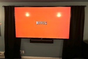 lot 1 image: 90 Inch SHARPTV with Sonos Sound Bar and Subwoofer
