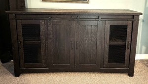 lot 19 image: Beautiful Sliding Barn Door Style Console Cabinet