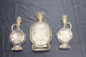 lot 9 image: Set of 3 Vintage Glass Decanters - Intricate Design