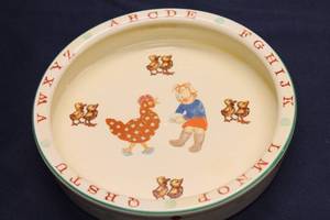 lot 31 image: Vintage Childs Plate Featuring Chicken and Boy Design - California Pottery