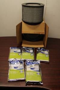 lot 39 image: Group of 5 FilterQueen Enviropure Odor Reducing Filter Wraps with Replacement Filter