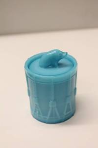lot 50 image: Vintage Blue Glass Jar with Bear Lid - Decorative Storage Container