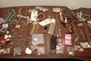 lot 59 image: Assortment of Vintage Jewelry and Watches - Brooches, Earrings, Necklaces, and Timepieces