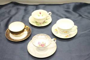 lot 69 image: Set of 4 Vintage Fine China Tea Cups with Decorative Saucers