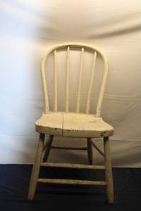 lot 102 image: Vintage Wooden Chair with Spindle Back - Distressed White Finish