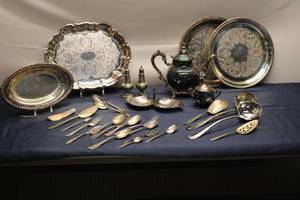 lot 119 image: Collection of Vintage Silver Plate Servingware and Flatware Set