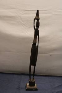 lot 126 image: Unique Hand-Carved Wooden Figure with Lamp - 14 Inches Tall