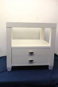 lot 133 image: Contemporary White Nightstand with Drawer and Display Shelf