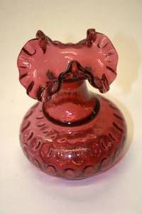 lot 30 image: Fenton Ruby Overlay Dot Optic Vase - Vibrant Red Glass