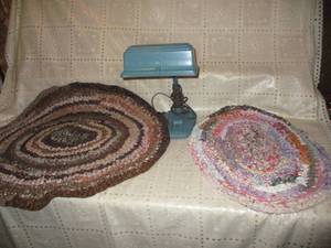 y3- 2 small homemade rugs and a vin...