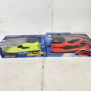 Lot Of Two New Remote Control Water Toys Bright Green Speed Boat Bright Orange Jet Ski Ages 3