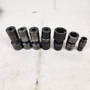 Lot Of Seven Pivoting Sockets 4 Snap-On 2 Matco And 1 Generic Good Condition