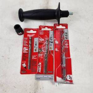 Lot Of Five Milwaukee Items New Tool Handle Socket 3 Drill Bits Damaged Packages 49-56-8000 48-89-2317 48-20-9021