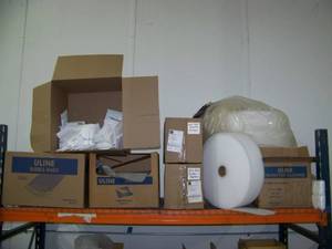lot 55 image: Uline Shipping Supplies Lot - Bubble Bags, Sorbets, Packing Foam and 18 White Poly Sleeves