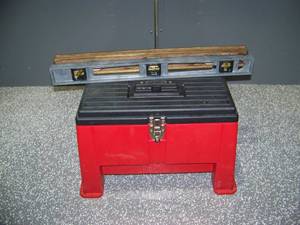 lot 149 image: ULine Tool Stool filled with Tools and (2) Levels