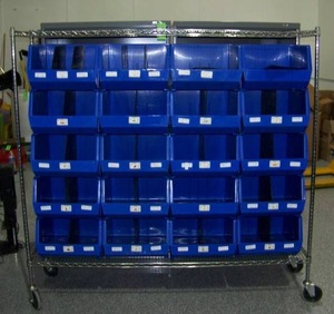 lot 154 image: Rolling Cart with MANY Blue Organizing Bins