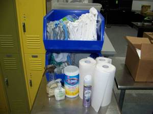 lot 174 image: Miscellaneous lot of Cleaning Supplies - Towels, Wipes, Soaps and more