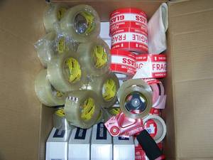 lot 54 image: Lot of Miscellaneous Shipping Tape, Tape Dispensers, Fragile Stickers