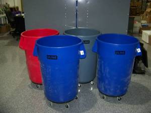 lot 184 image: (4) ULine Large Garbage Cans on ULine Rollers