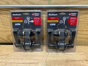 lot 32 image: KWIKSET Lot of 2- Balboa Venetian Bronze Keyed Entry Door Handles and Single Cylinder Deadbolt Combo Packs featuring SmartKey and Microban