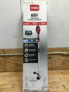 lot 15 image: Toro 60V Cordless String Trimmer With 2.5Ah Battery and Charger Model # 51830