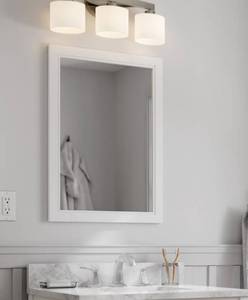 lot 63 image: allen  roth Crest Hill 22-in x 30-in Framed Bathroom Vanity Mirror (White)