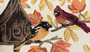 lot 14 image: 22 x 38 Hand Hooked Memory Bird Birdhouse Fall Leaves Foliage-Accent Rug