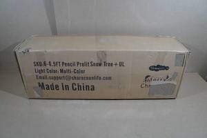 lot 3 image: 6 Pencil Pre-Lit Flocked Christmas Tree