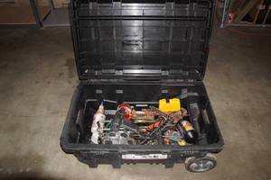 lot 161 image: Husky 25 Gallon Tool Box with Assorted Tools