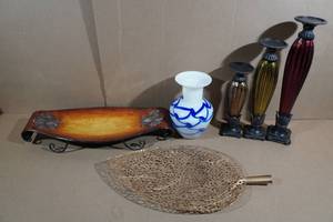lot 306 image: Assorted Home Dcor -Serving Trays, Vase, Candle Holders