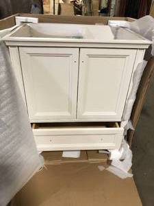 Home Decorators Collection Stratfield 30 in. W x 22 in. D x 34 in. H Bath Vanity Cabinet without Top in Cream Customer Returns See Pictures