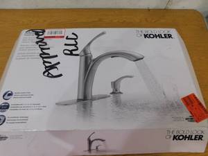 lot 71 image: KOHLER Mistos Single Handle Pull Out Sprayer Kitchen Faucet in Polished Chrome