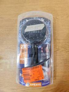 lot 74 image: Waterpik 6-Spray Patterns with 1.8 GPM 4.75 in. Single Wall Mount Adjustable Handheld Shower Head in Matte Black