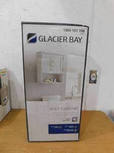 lot 76 image: Glacier Bay Shaker Style 23 in. W x 8.5 D x 25.1 H Bathroom Storage Wall Cabinet with Open Shelf in Dove Gray
