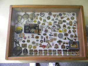 lot 1 image: FANTASTIC LARGE COLLECTION OF HAT PINS & MORE - VALUED AT OVER $1000.00 - IN DISPLAY CASE - AWESOME PIECES - SEE PICTURES