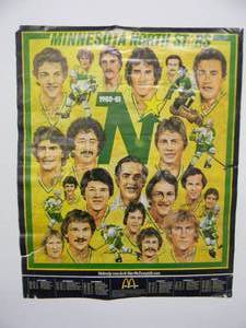 lot 28 image: VINTAGE ORIGINAL 1980-81 MINNESOTA NORTH STARS TEAM PHOTOSCHEDULE POSTER MCDONALDS - RARE - GREAT ORIGINAL PIECE - APPROX 19 By 23 - SEE PICTURES
