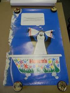 lot 33 image: 9 Vintage Hamms Beer posters - 1 edge on all posters has water damage, could trim - SEE PICTURES