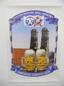 lot 37 image: RARE Original Vintage HACKER-PSCHORR BRAU MUNCHEN - IMPORTED GERMAN BEER ADVERTISING POSTER, LIGHT CARDBOARD - GREAT PIECE - APPROX 23 By 34 - SEE PICTURES