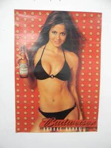 lot 55 image: VINTAGE 2001 RARE Original BROOKE BURKE BUDWEISER BEER ADVERTISING POSTER - GREAT PIECE - APPROX 19 By 27 - SEE PICTURES
