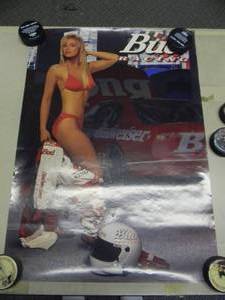 lot 64 image: ORIGINAL VINTAGE BUD RACING BUDWEISER BEER BUD RACING ADVERTISING POSTER - GREAT PIECE - APPROX 20 By 28 - SEE PICTURES