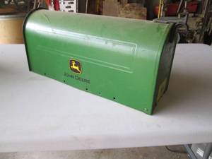 Metal John Deere themed mailbox...