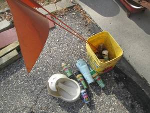 Spray paints, shop towels and petma...