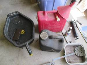 Oil drain pan with spout, grease gu...