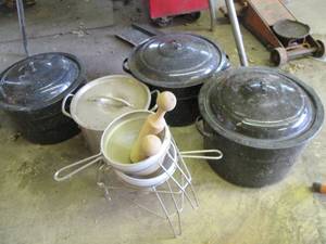Large enamelware canning stock pots...