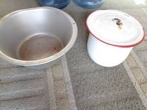 Enamelware stock pot and metal wate...